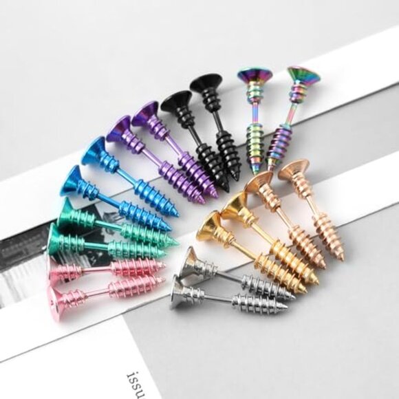 Titanium Steel Screw Stud Earrings Unisex Punk Rock Streetwear Jewelry - Picture 8 of 8